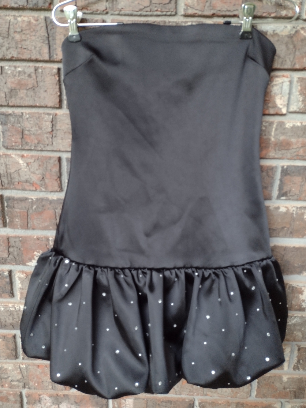 ZARA Black Strapless Balloon Mini Dress Womens Small Embellished Rhinestones NWT